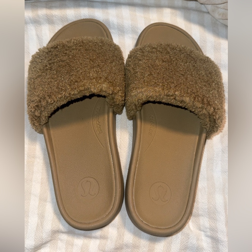 Lululemon Athletica Brown Faux-Sherpa Slide Sandals